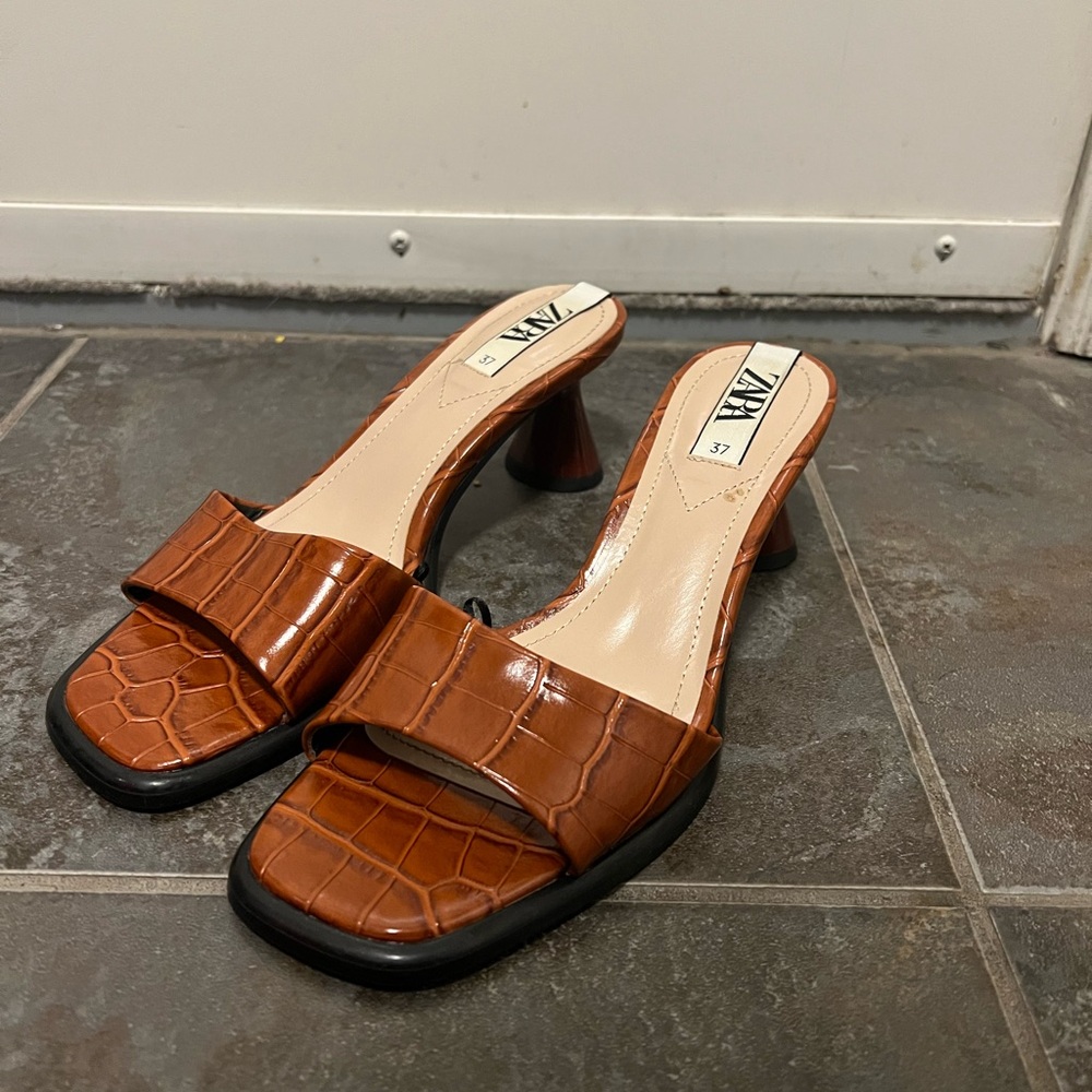 Zara Brown Faux Croc Mules
